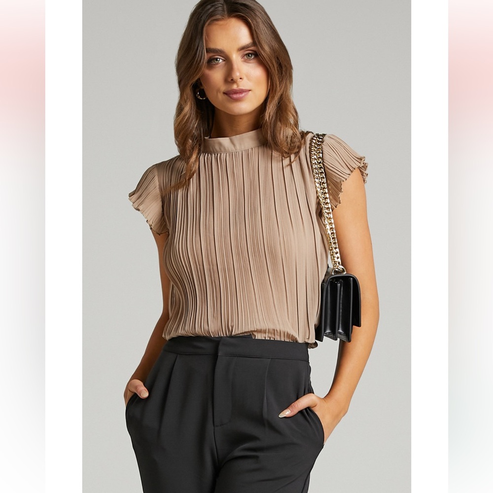 Showpo Tan Pleated Top